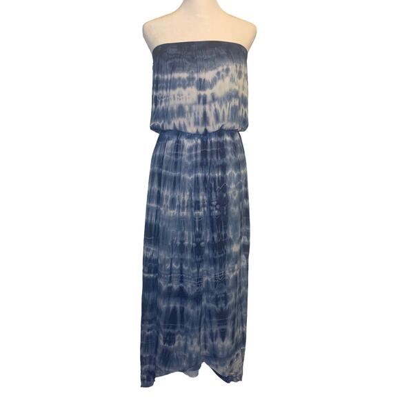 Velvet by Graham & Spencer blue & white tie-dye strapless maxi dress size M - Picture 1 of 12